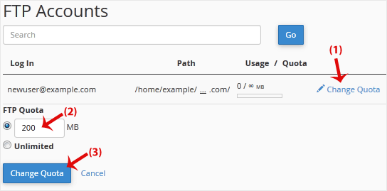 Comment changer le quota FTP de l'utilisateur dans cPanel — 2