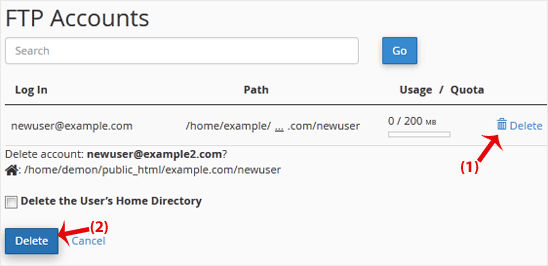 Comment supprimer un compte utilisateur FTP depuis cPanel — 2