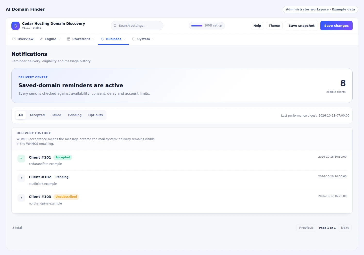 AI Domain Finder: Keep saved-domain reminder history visible