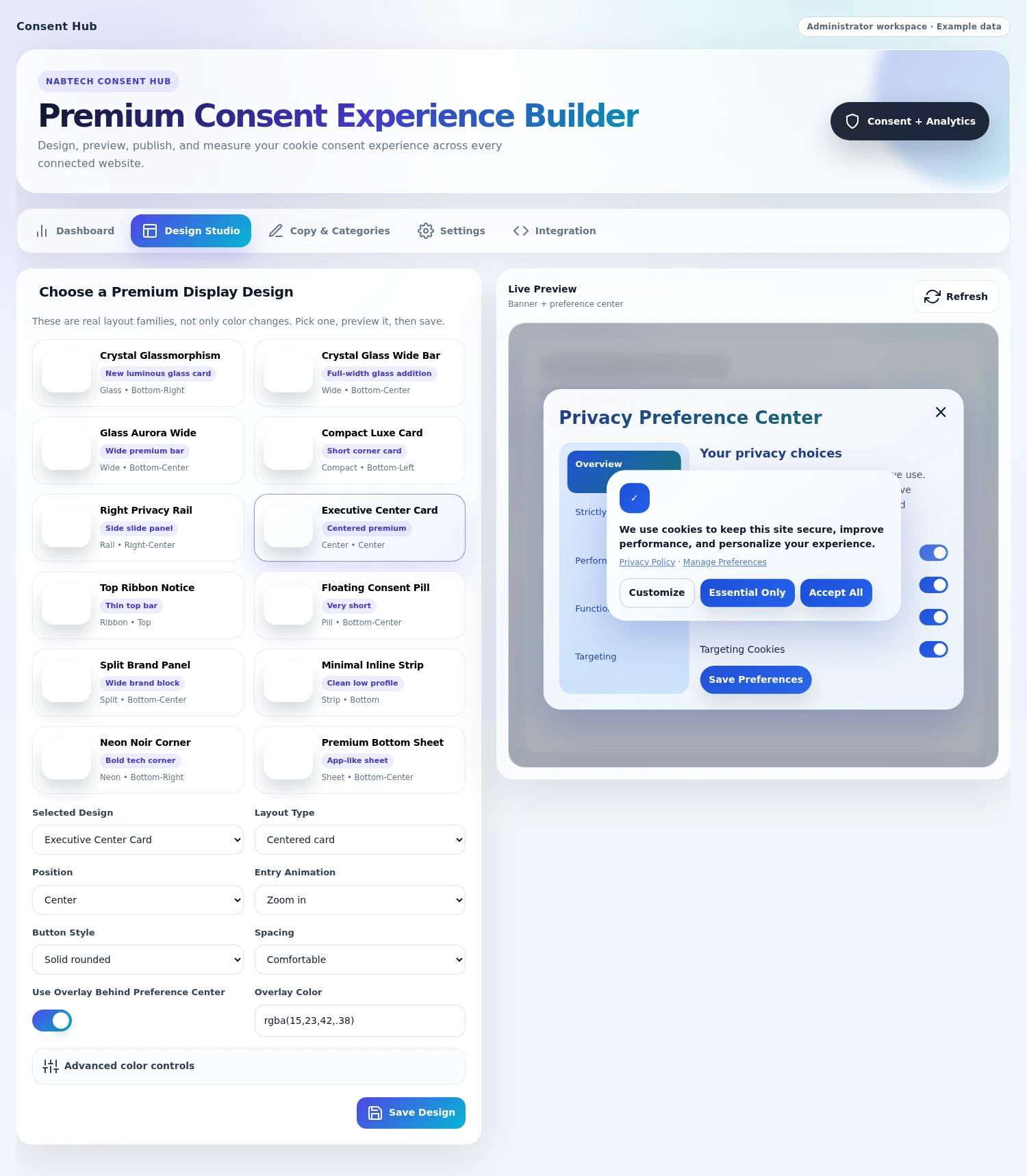 Consent Hub: Build the consent interface in Design Studio
