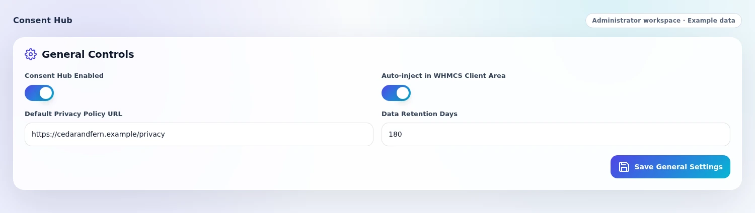 Consent Hub: Control the client-area consent display