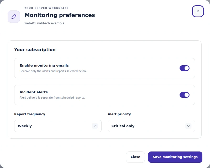 Contabo Manager: Choose server monitoring preferences