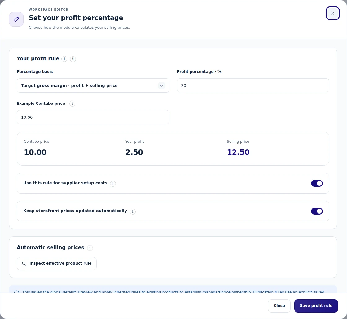 Contabo Manager: Set the offer’s profit percentage