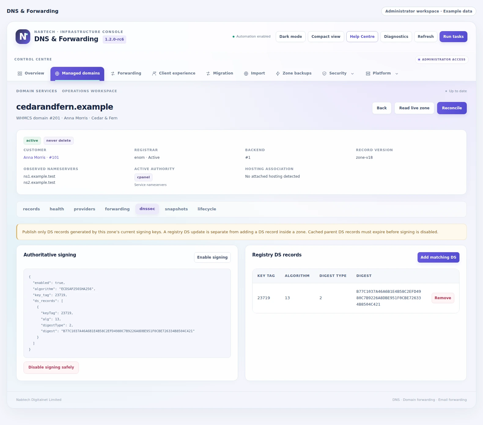 DNS & Forwarding: Review zone signing and registry DS records