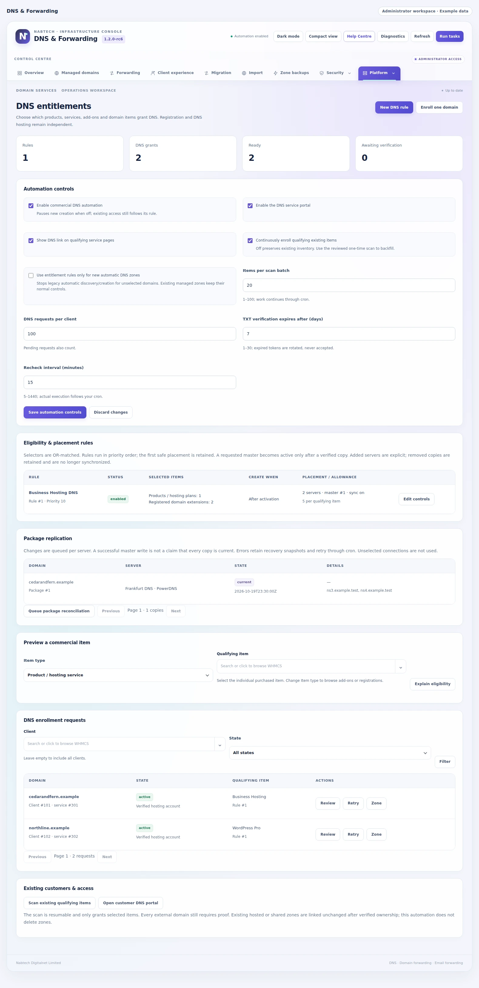 DNS & Forwarding: Include DNS with selected purchases