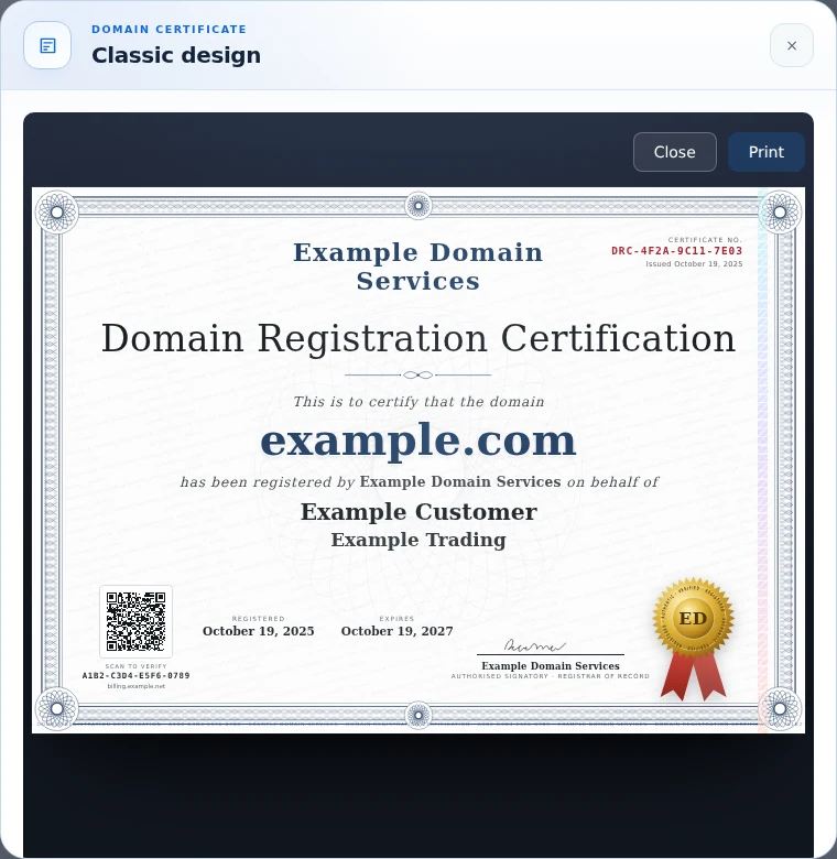 Domain Nexus: Preview the customer’s registration certificate