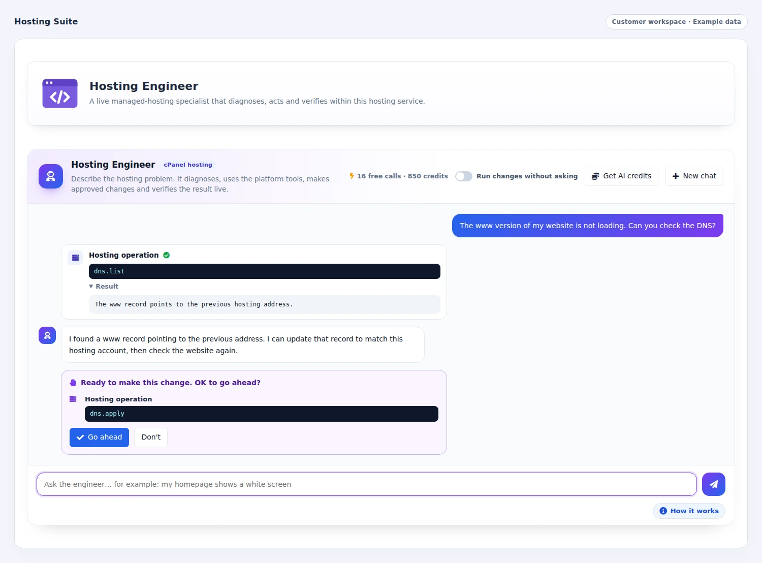 Hosting Suite: Review an AI-proposed hosting change