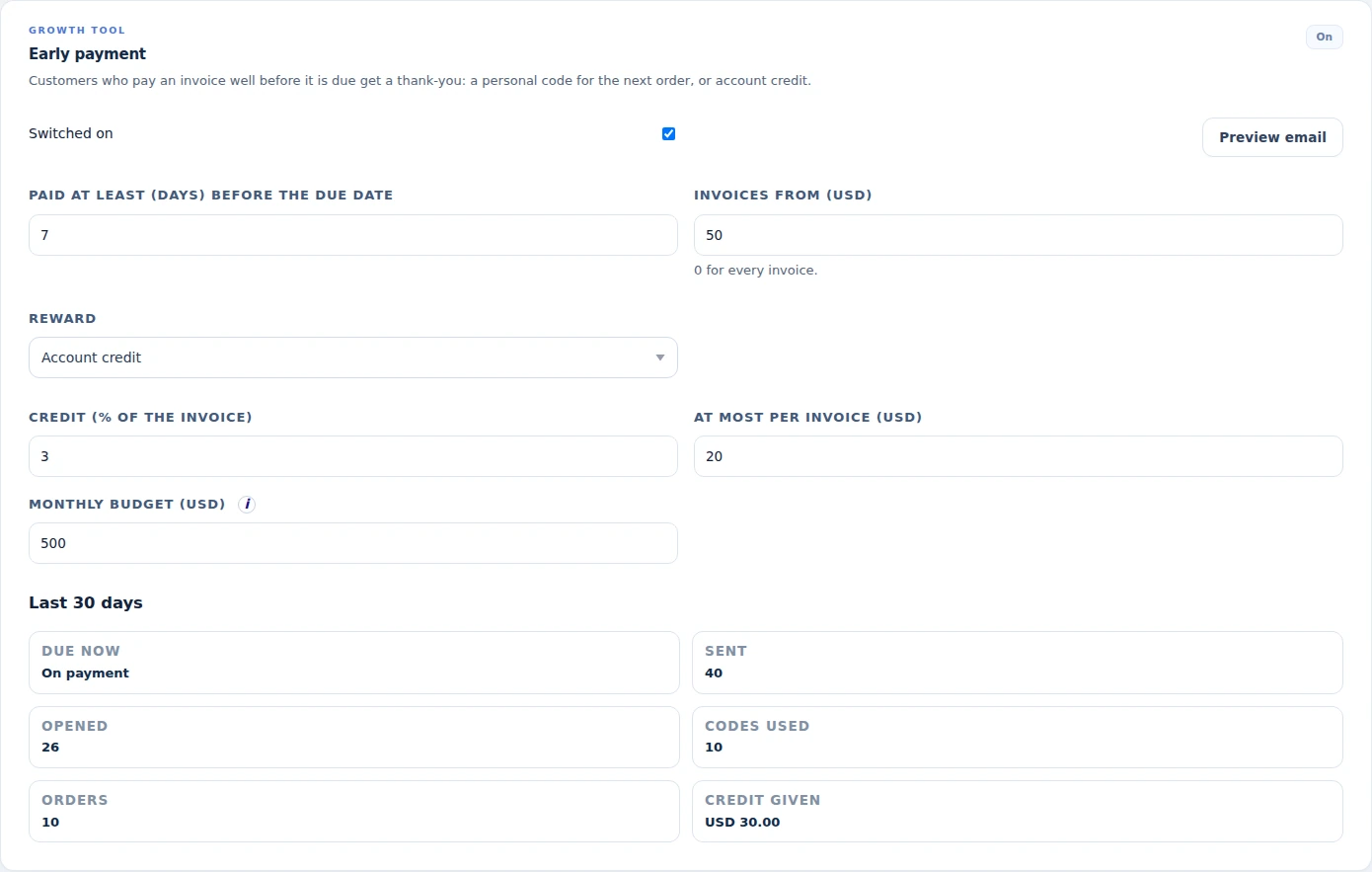 Offer Studio: Reward customers who pay ahead of the due date