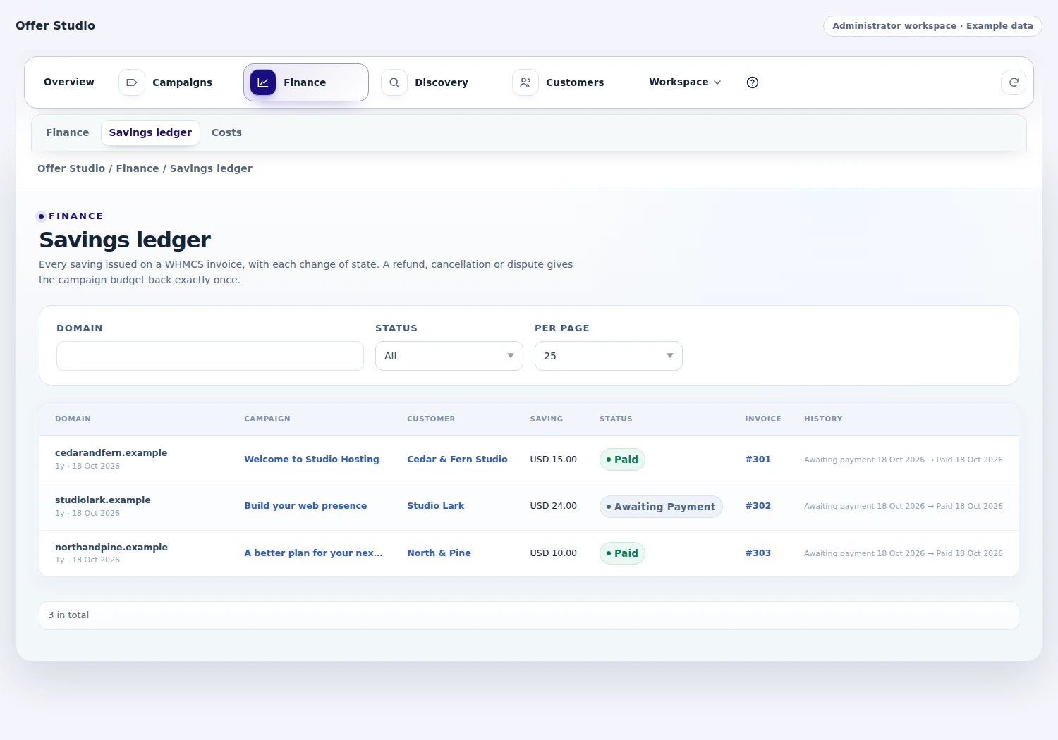 Offer Studio: Trace a saving through its invoice history