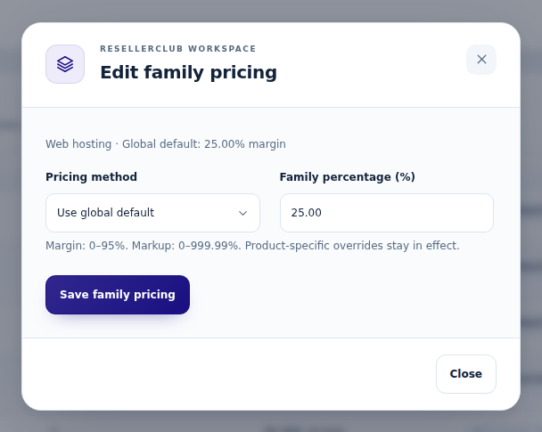 ResellerClub Manager: Manage pricing across a product family