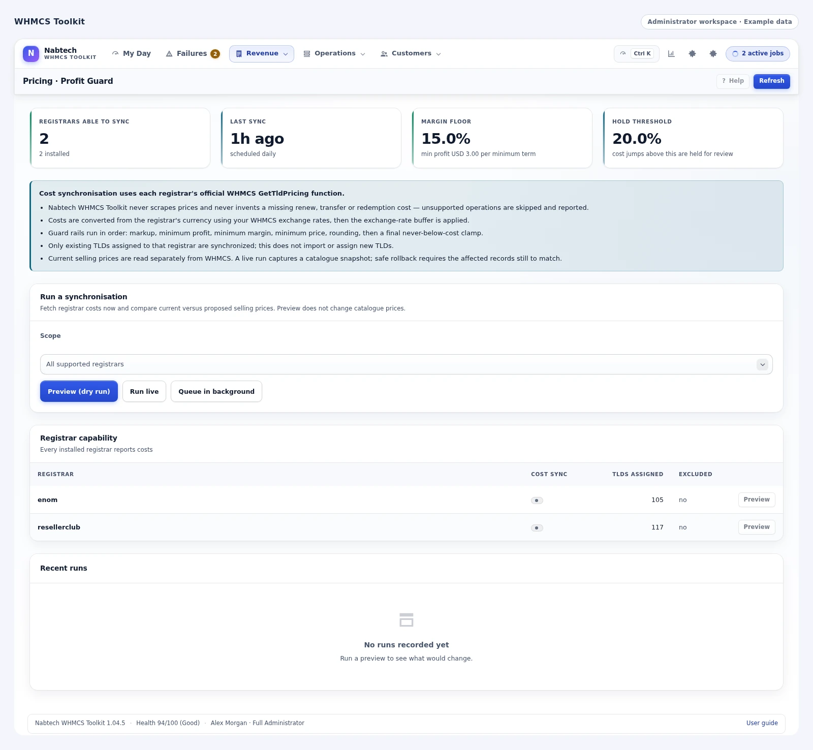 WHMCS Toolkit: Keep registrar pricing under Profit Guard